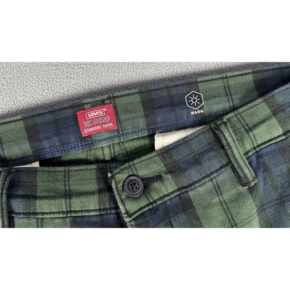 Levis Pants Mens 32x32 Green Blue XX Chino Taper Blackwatch Tartan Plaid READ - Picture 8 of 10